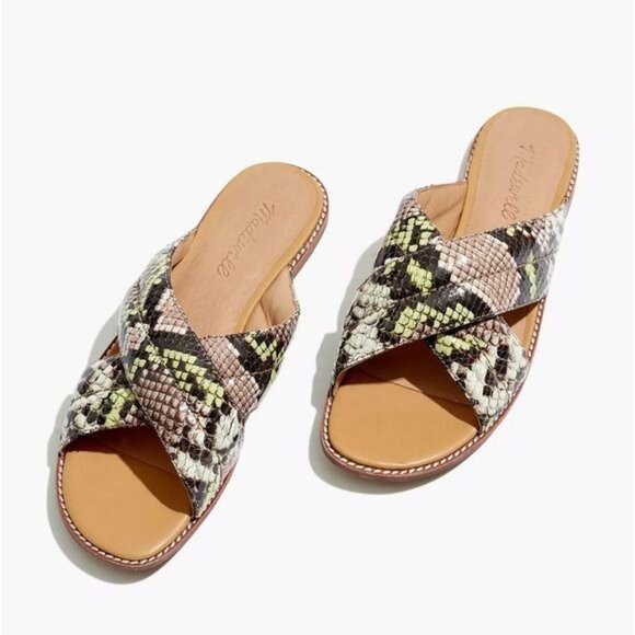 MADEWELL The Skyler Criss Cross Slide Sandal in Snake Embossed Leather Size 7 - Picture 8 of 10
